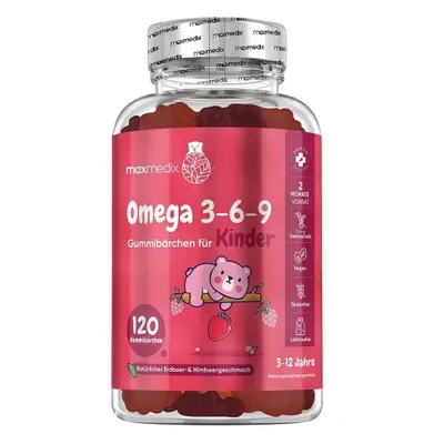 Vegane Omega 3-6-9 Gummibärchen für Kinder Erdbeer- & Himbeergeschmack Gehirn & Sehkraft fördern