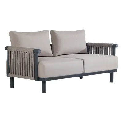 Sofa Papatya Breeze Sofa LS02 anthrazit, graubraune Kordel, graubrauner Stoff