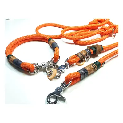 Halsband Set HAPPY in orange | Beschläge: Zinkdruckguss | Auswahl: Halsband & Leine | Farbe: ora