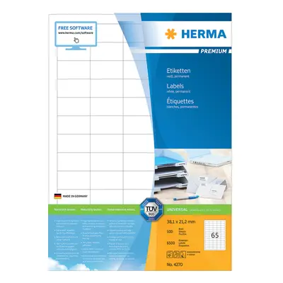 HERMA Universal-Etiketten PREMIUM, 38,1 x 21,2 mm, weiß