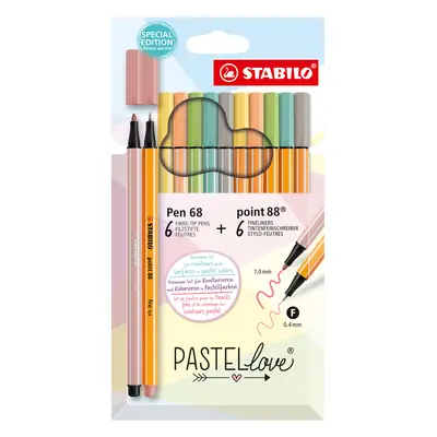 STABILO Stifte-Set Pen 68 & point 88 Pastellove, 12er Etui