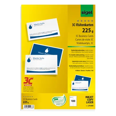 Sigel Visitenkarten 3C, 85 x 55 mm, 225 g/qm, hochweiß