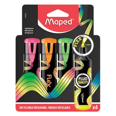 Maped Textmarker FLEX, flexible Spitze, 4er Kartonetui