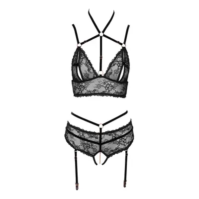 Bralette plus Straps-Slip aus Spitze mit Samtdetails, Strapse abnehmbar