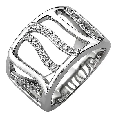 SIGO Damen Ring breit 925 Sterling Silber 32 Zirkonia Silberring