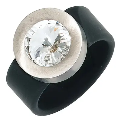 SIGO Damen Ring PVC mit Edelstahl kombiniert 1 SWAROVSKI® ELEMENT schwarz