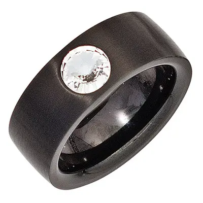 SIGO Damen Ring Edelstahl schwarz beschichtet mit SWAROVSKI® ELEMENT