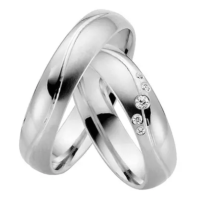 LOVE by Goettgen Trauringe Paar, Weiss 500 Palladium, Eheringe, bei Damenring inkl. 5 Brillanten