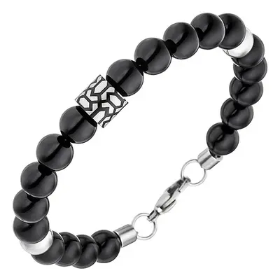 SIGO Herren Armband Onyx Kugeln mit Edelstahl 21 cm Herrenarmband schwarz