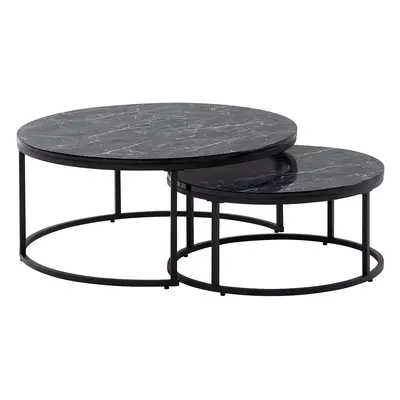 FineBuy Couchtisch 2er Set Schwarz Marmor Optik Sofatisch Rund Modern, Beistelltisch 2-teilig Me