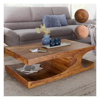 FineBuy Couchtisch Massiv-Holz 120 cm breit Wohnzimmer-Tisch Design braun Landhaus-Stil Beistell