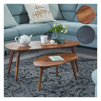 FineBuy Design Couchtisch 2er Set Massivholz Wohnzimmertisch, Satztisch Holztisch Nierenform Kaf