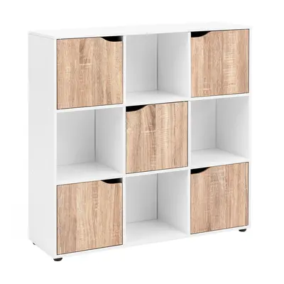 FineBuy Standregal MASSA 89 x 91 x 29 cm Bücherregal mit 9 Fächern Sonoma, Sideboard mit 5 Türen