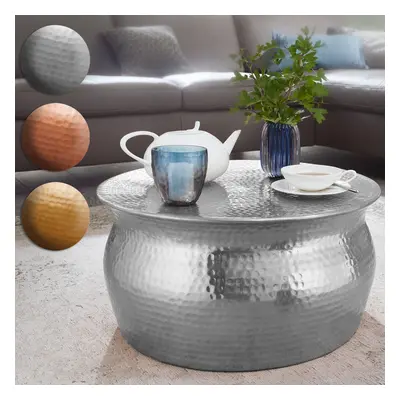 FineBuy Couchtisch 60x30,5x60cm Aluminium Beistelltisch orientalisch rund, Flacher Hammerschlag 