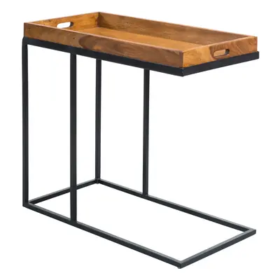 FineBuy Beistelltisch 69 x 65 x 34 cm Sheesham massiv Holz Metallgestell, Design TV-Tray Tablett