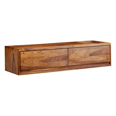 FineBuy Lowboard Hängend Sheesham Massivholz 108x25x34 cm TV-Schrank Braun, Design Fernsehtisch 