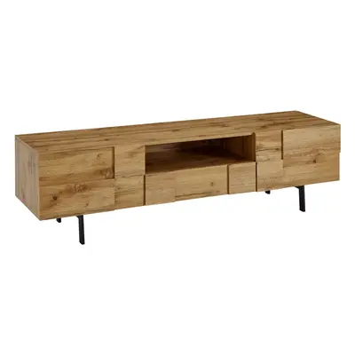 FineBuy Lowboard Holz Eiche-Dekor 160x46x43 cm TV-Kommode mit zwei Türen, Design TV-Schrank Hoch