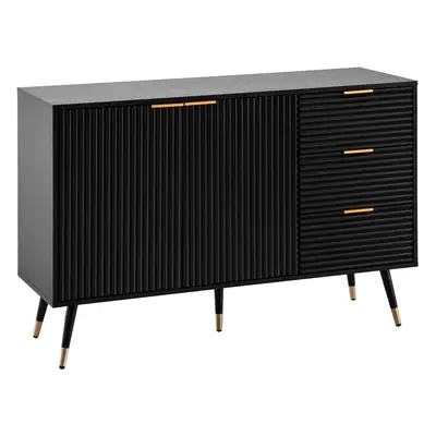 FineBuy Sideboard 120x80x40 cm Anrichte Schwarz mit Eiche-Dekor, Kommode mit Türen und Schublade