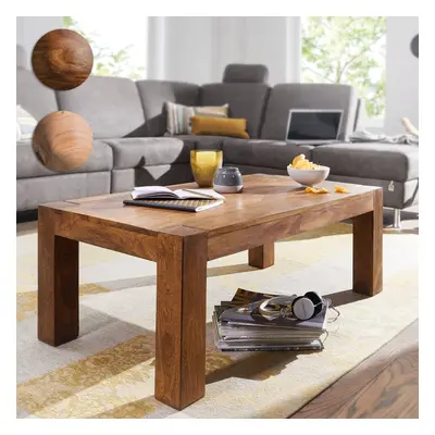 FineBuy Couchtisch PATAN 110 x 60 x 40 cm Holz Massiv, Massiver Wohnzimmertisch Rechteckig Braun