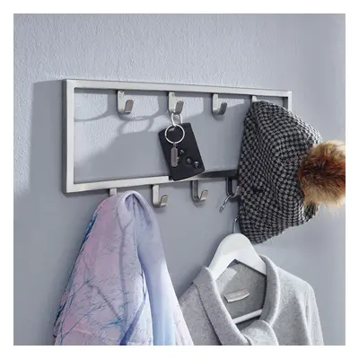 FineBuy Wandgarderobe Metall Silber Design Flurgarderobe Stahl, Hakenleiste Wandpaneel, Garderob