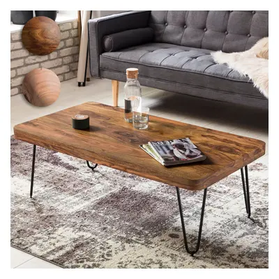 FineBuy Couchtisch Harlem Massivholz 115x40x60 cm Wohnzimmertisch, Design Sofatisch mit Metallbe