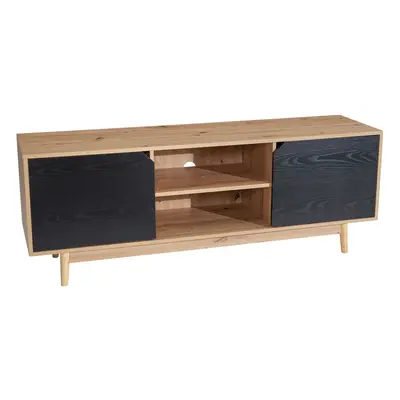 FineBuy Lowboard Eiche-Dekor Schwarz 150x55x40 cm TV-Kommode Modern, Design TV-Schrank Hoch, Fer