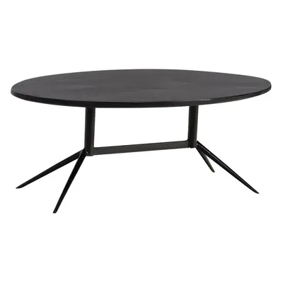 FineBuy Couchtisch 90x50x35 cm Mango Massivholz / Metall Schwarz Sofatisch Oval, Design Wohnzimm