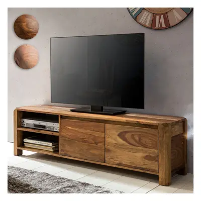 FineBuy Lowboard Massivholz Kommode 140 cm TV-Board Ablage-Fächer Landhaus-Stil Unterschrank 40 