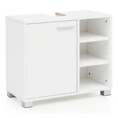 FineBuy Waschbeckenunterschrank 60x55x32 cm weiß mit Tür, Unterschrank Waschbecken Badezimmer, W