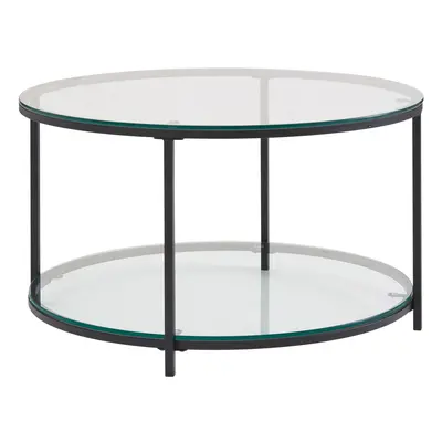 FineBuy Couchtisch 80x80x45 cm Glas / Metall Wohnzimmertisch Rund Modern, Sofatisch mit Stauraum