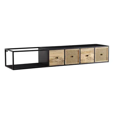 FineBuy Lowboard Hängend Mango Massivholz / Metall 150x25x35 cm TV-Schrank Schwarz, Design Ferns