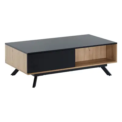 FineBuy Couchtisch 110x60x38 cm MDF Eiche-Dekor / Schwarz Wohnzimmertisch, Sofatisch Rechteckig 