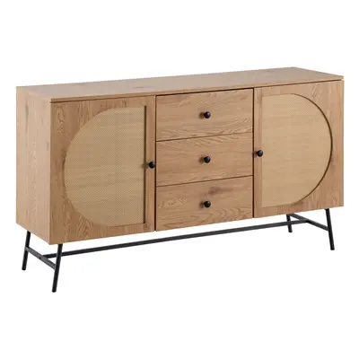 FineBuy Sideboard 140x80x40 cm Kommode Eiche-Dekor mit Rattan Geflecht Modern, Hoher Kommodensch