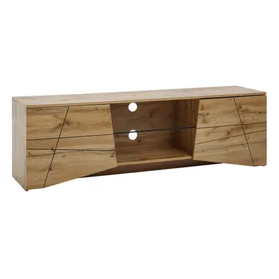 FineBuy Lowboard Holz Eiche-Dekor 160x50x40 cm TV-Kommode mit zwei Türen, Design TV-Schrank Hoch