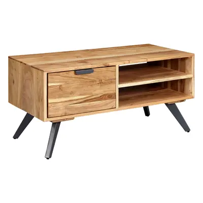 FineBuy Couchtisch 95x45x45 cm Akazie Wohnzimmertisch Massivholz Rechteckig, Holztisch mit Staur