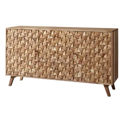 FineBuy Sideboard 140x78,5x40 cm Anrichte Massivholz Akazie Schrank Braun, Landhaus-Stil Kommode