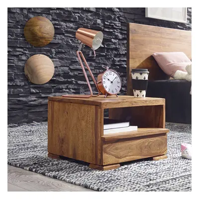 FineBuy Nachttisch Massivholz Nachtkommode 30 cm 1 Schublade Ablage Nachtschrank Landhausstil Ec