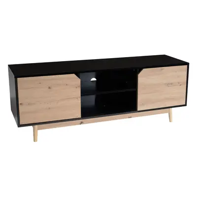 FineBuy Lowboard Schwarz Eiche-Dekor 150x55x40 cm TV-Kommode Modern, Design TV-Schrank Hoch, Fer