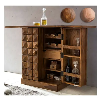 FineBuy Hausbar Massivholz 65x91x50 cm Weinbar ausklappbar, Kleine Bar modern, Barschrank mit Tü