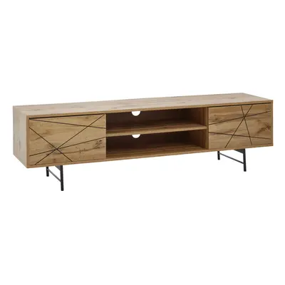 FineBuy Lowboard Holz Eiche-Dekor 160x45x40 cm TV-Kommode mit zwei Türen, Design TV-Schrank Hoch