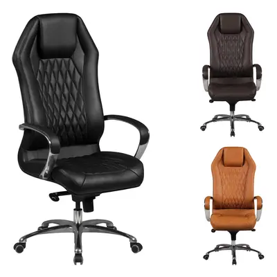 FineBuy Bürostuhl MONTEREY Echt-Leder Schreibtischstuhl XXL Polsterung Design Chefsessel hohe Rü