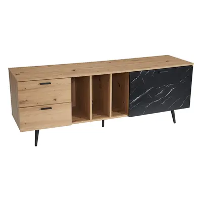 FineBuy Lowboard Eiche-Dekor mit Marmor-Look in Schwarz 150x55x40 cm TV-Kommode, Design TV-Schra