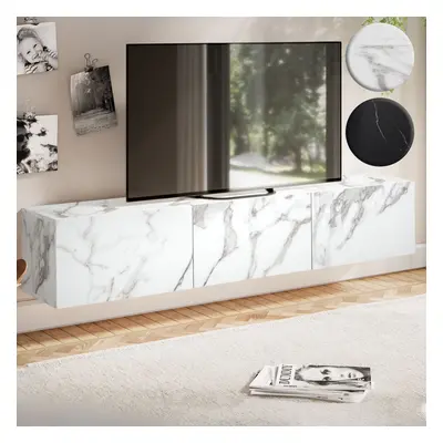 FineBuy Lowboard Hängend Marmor-Optik 160x30x30 cm TV-Schrank, Design Fernsehtisch mit Klapptüre