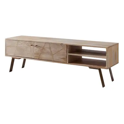 FineBuy HiFi Lowboard SIKAR Mango Massivholz TV Kommode 145x47x35 cm, Fernsehschrank mit 2 Türen