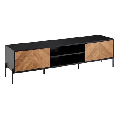 FineBuy Lowboard Holz Schwarz / Eiche-Dekor 163x45x40 cm TV-Kommode mit zwei Türen, Design TV-Sc