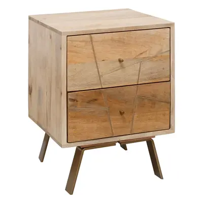 FineBuy Nachtkonsole SIKAR 40x56x40cm Mango Massivholz Nachtschrank hoch, Nachtkommode Boxspring