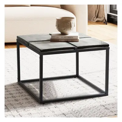 FineBuy Couchtisch Glas Metall 58x58x43,5 cm Sofatisch Schwarz, Design Wohnzimmertisch Quadratis