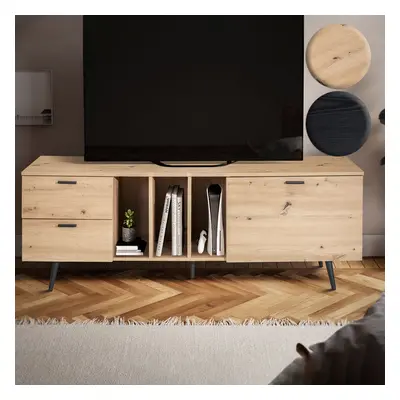 FineBuy Lowboard Eiche-Dekor 150x55x40 cm Design TV-Kommode Modern, TV-Schrank Hoch, Fernsehtisc