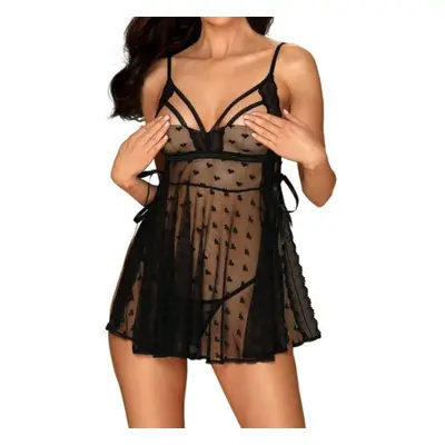 Babydoll mit offenen Cups und Herzchen-Motiv plus Tanga