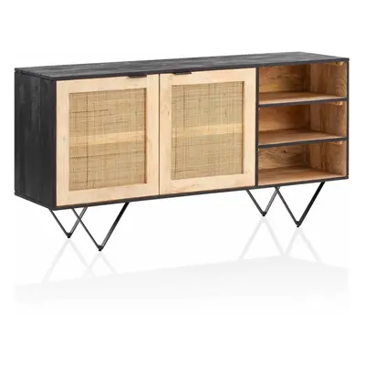 Sideboard 145x75x40 cm Mango Massivholz / Rattan Kommode mit 2 Türen